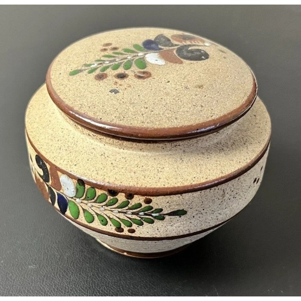Mexican Tonala Pottery Stoneware Jar & Lid Stash Trinket Storage Container #G